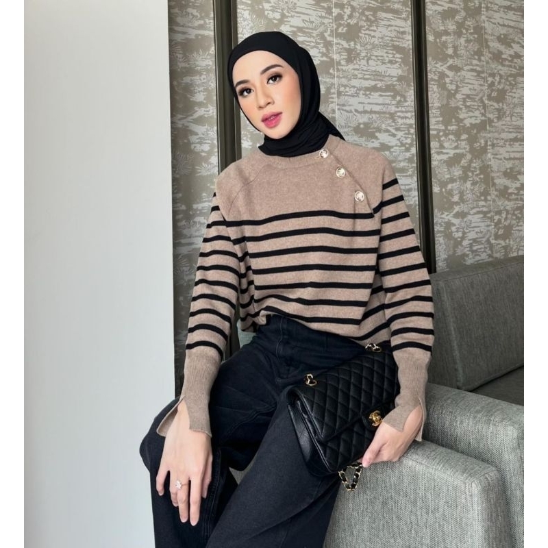 sweater stripe balma ada kancing gonegani(ORI)