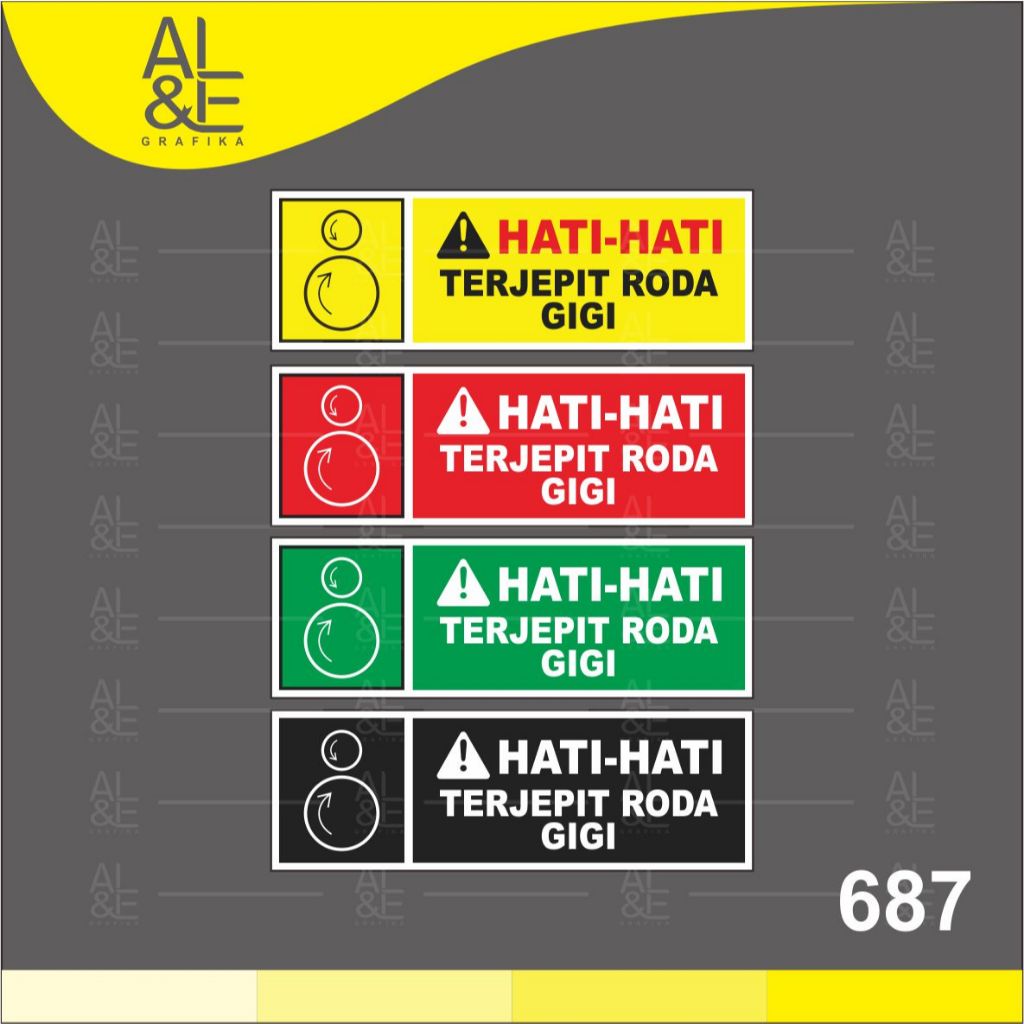 

687 - Stiker Hati-Hati, Terjepit Roda Gigi, Sticker Vinyl, Cetak Premium Indoor, Tahan Air