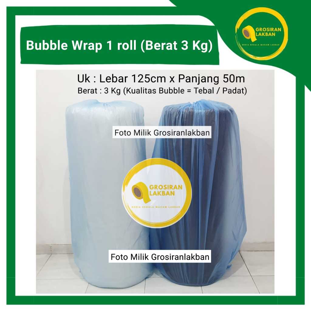 

Bubble Wrap Roll 125cm x 50m Bening Hitam Berat 3kg Packing Kemasan Toko Online