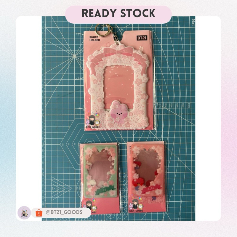 [ READY INA ] BT21 MININI CHERRY BLOSSOM PHOTO HOLDER, PHOTOCARD FRAME SET COOKY RJ TATA OFFICIAL