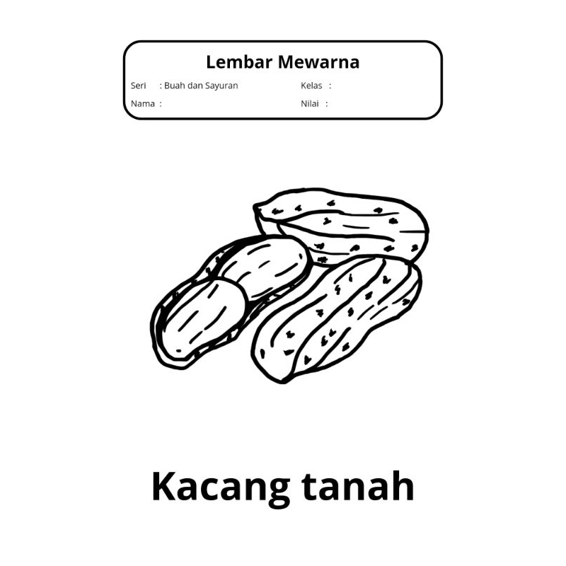 

20 lembar mewarnai anak seri buah dan sayur usia 3-5 tahun.