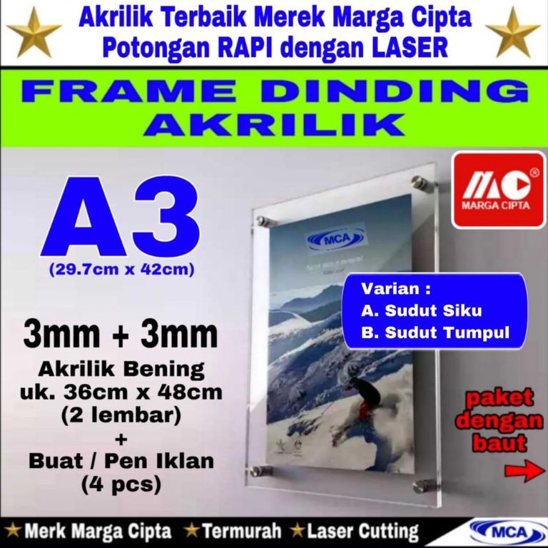 KODE J6D FRAME AKRILIK A3 3mm3mm  Acrylic Frame  Frame Dinding  Marga Cipta  Frame Foto  Frame Poste