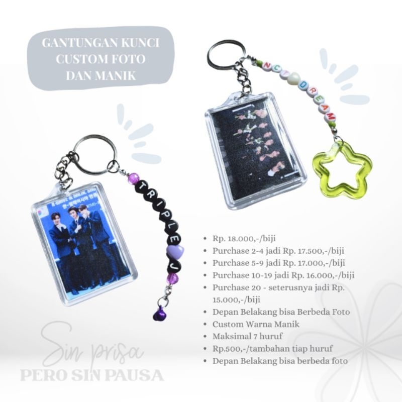 Gantungan Kunci Custom Foto + Manik Huruf