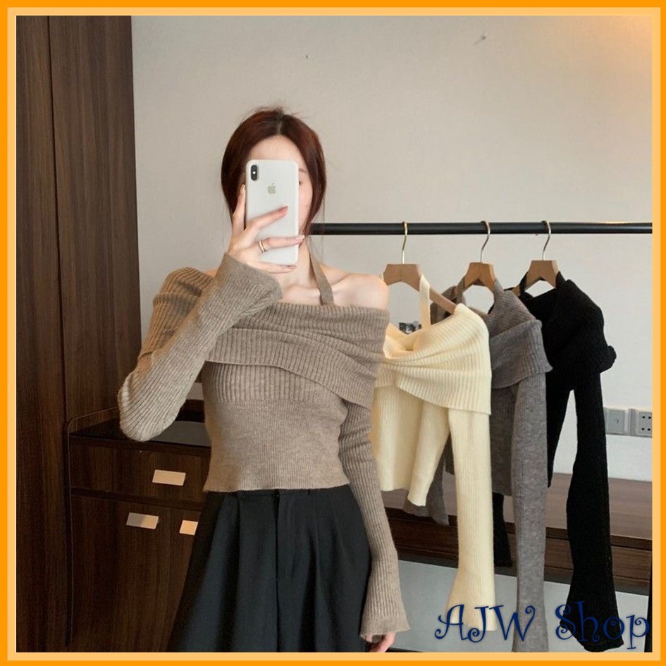 SUPER AJW Atasan Wanita Sabrina Cutt Off Tali Leher Knit Premium XEG  Baju Wanita Rib Sabrina Cutt O