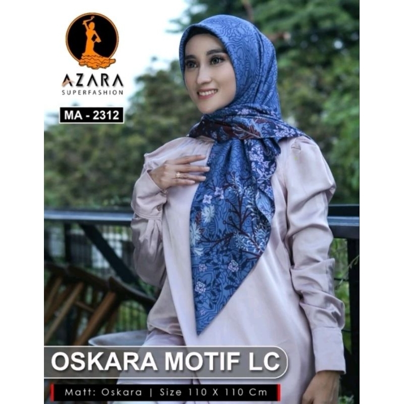 Hijab Segi Empat Oskara Syari Motif Label Printing LC Laser Cut Azara Suoerfashion