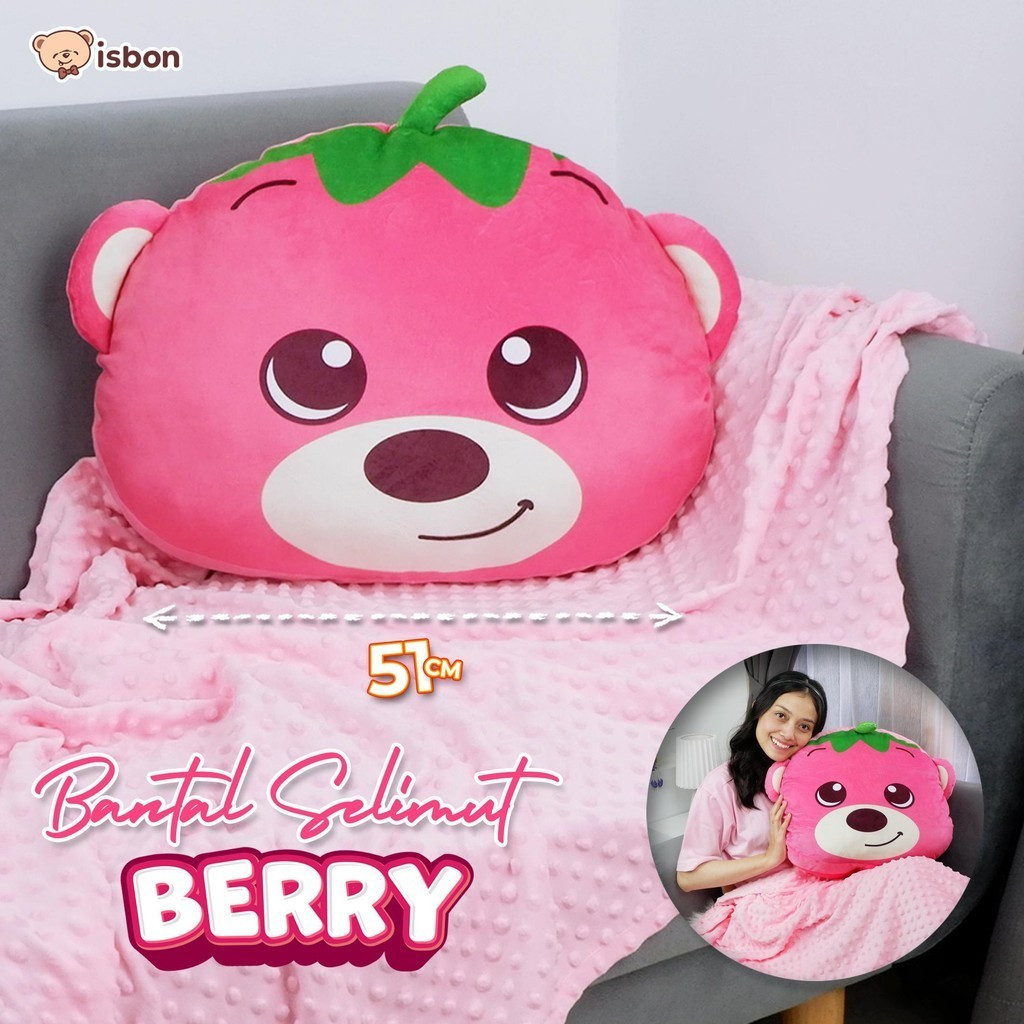 BONEKA Bantal Selimut Beruang Pink Karakter Buah Berry ISTANA BONEKA