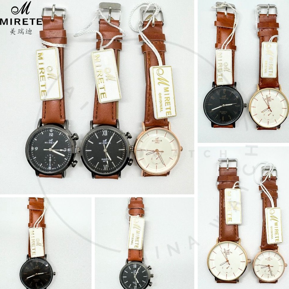 KODE H97Q Jam Tangan MIRETE MRTKL6 Strap Kulit Couple Cewek Cowok Besar Kecil Coklat Muda Hitam Puti
