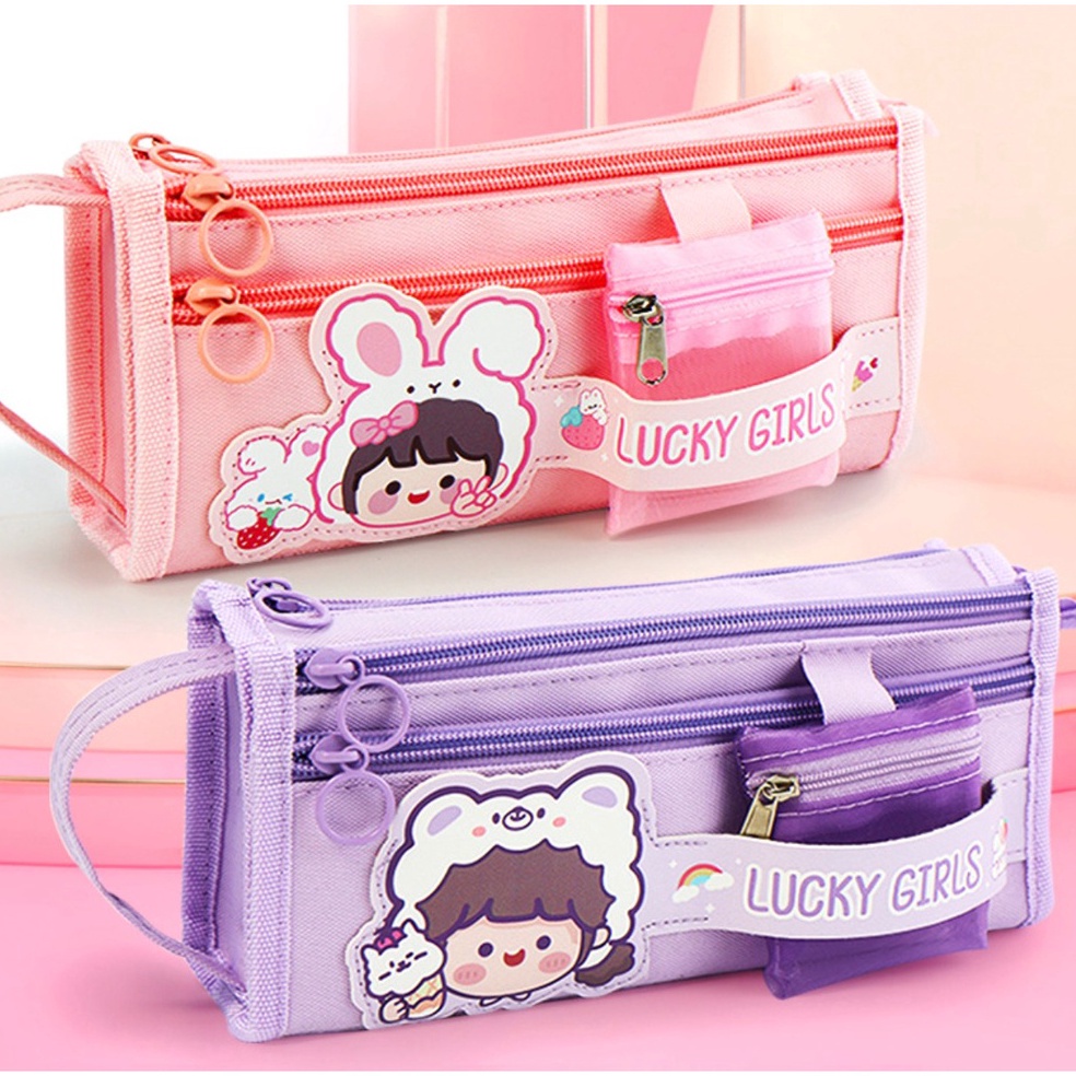 

TXS16 Korean Pen Pencil Case Lucky Girls Kotak Tempat Pensil Box KTM s L5V6
