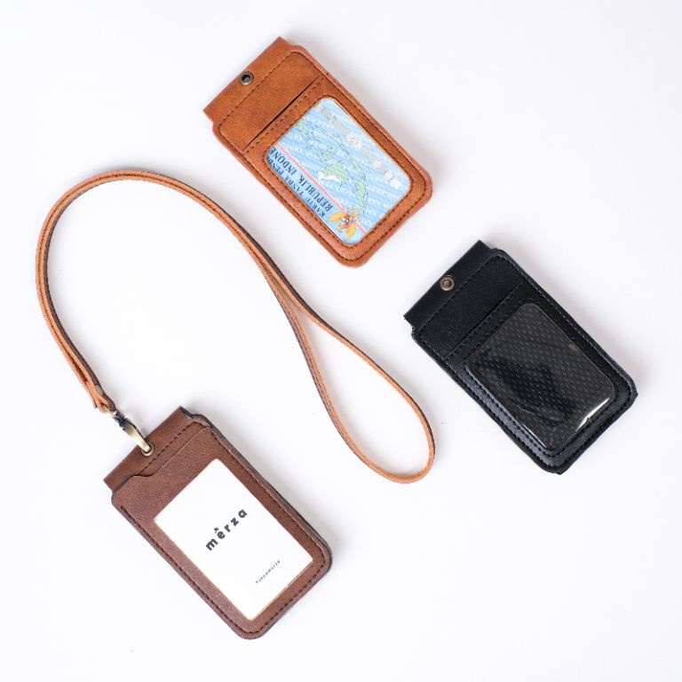 

merza Lanyard ID Card Holder Magnet 2 Muka Kulit Samtin x L8L2