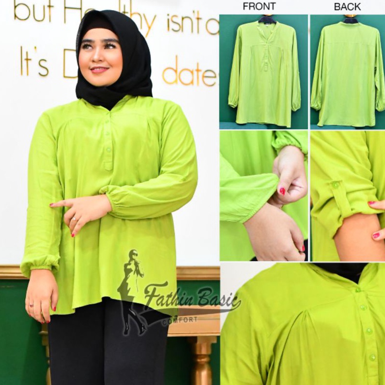 KODE R29G Blus Polos Ijo Muda  Blouse Polos Rayon  Lime Lime green  ijo stabilo  Baju Adem  Fathin B