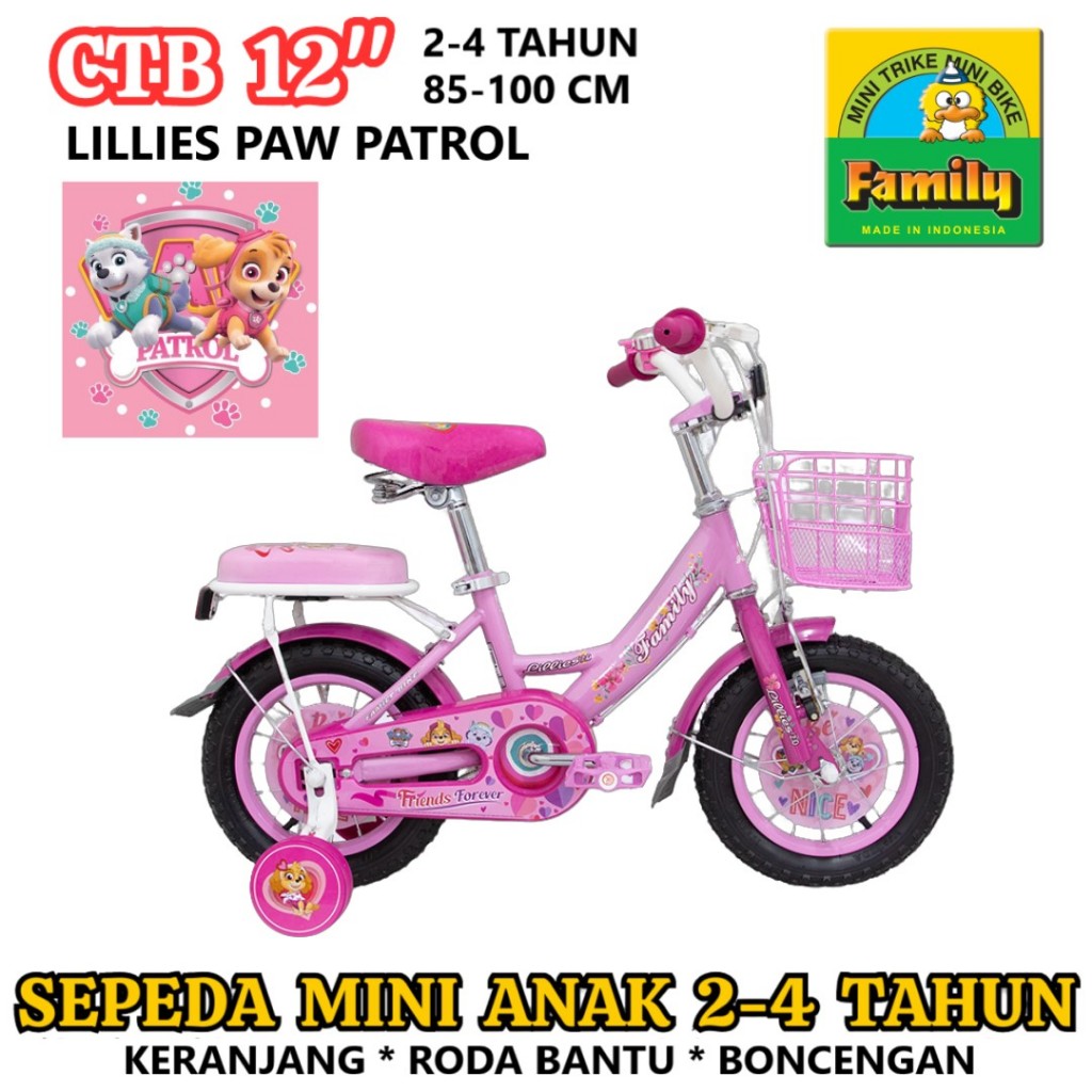 Jabodetabek Go-send 12" Family Lilies CTB 2-4 Tahun Low-Step Frame Sepeda Anak Perempuan