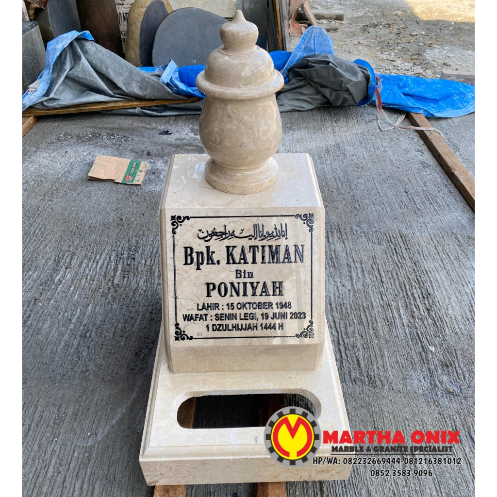 Batu Nisan Marmer Gulung Premium Marmer Putih, Maesan  Batu Nisan Marmer Unik