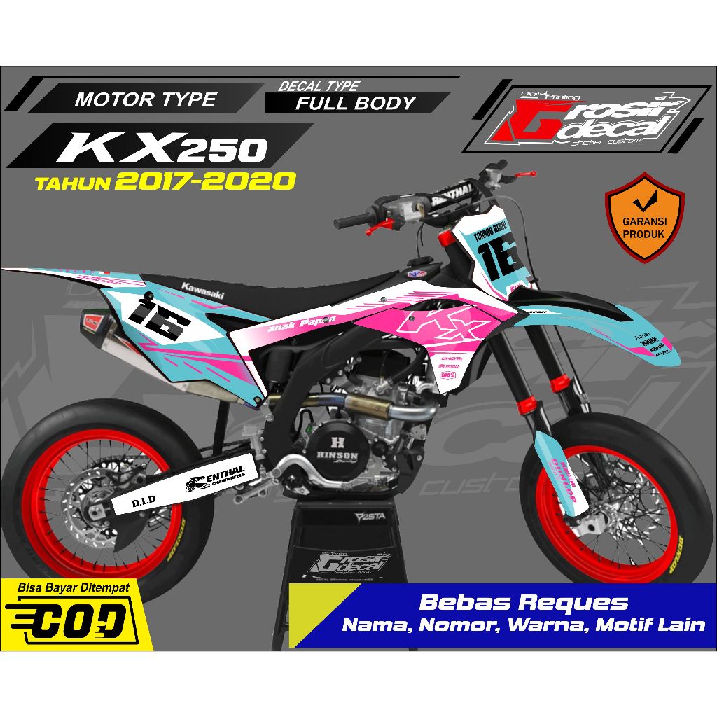 Decal Sticker KX 250 2017 - 2020 Full Body Fullset Bebas Reques