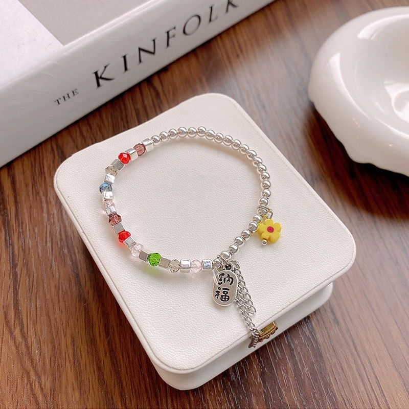 Gelang Vintage Flower Korea Fashion Galang Manik Mutiara Warna-warni Titanium Anti Karat
