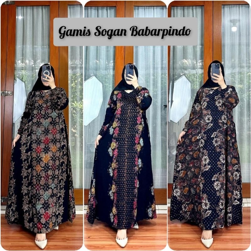 BAJU BATIK GAMIS RAYON HITAM BABARPINDO GAMIS KLOK GAMIS SOGAN