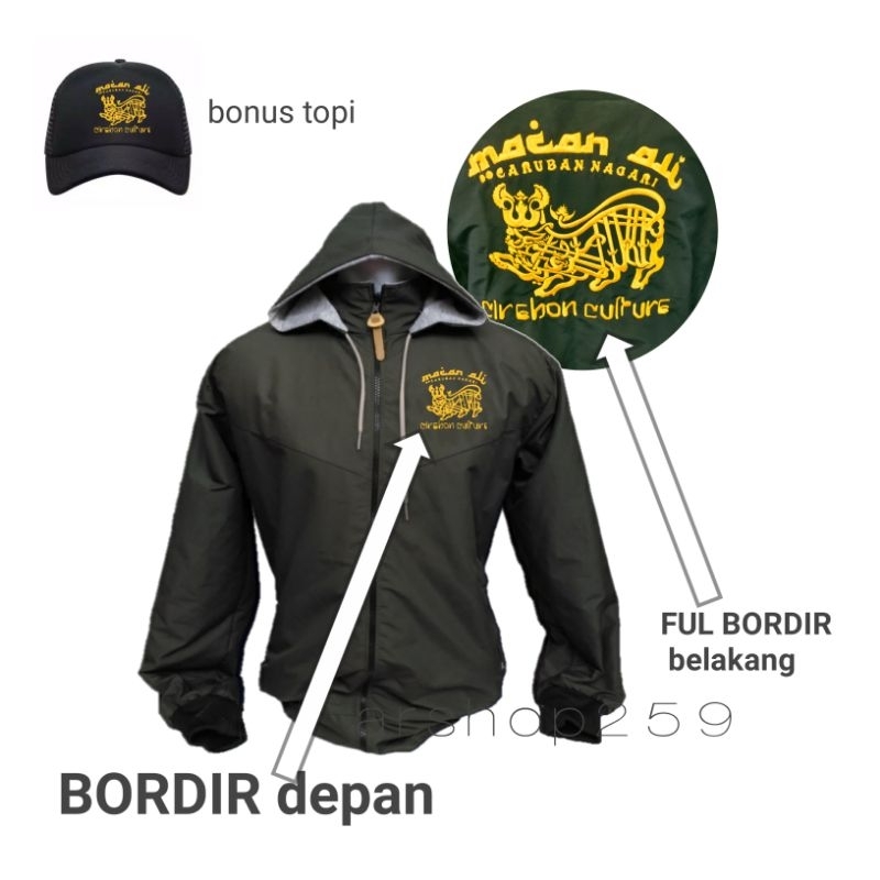 jaket parasut macan @li FUL bordir +bonus topi