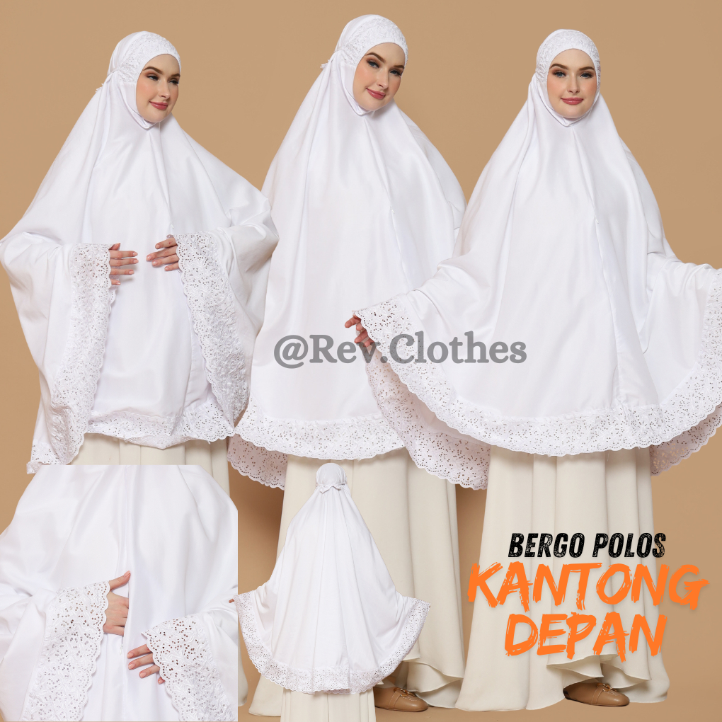 Bergo Kantong Depan Putih Polos Super Jumbo Perlengkapan Haji dan Umroh