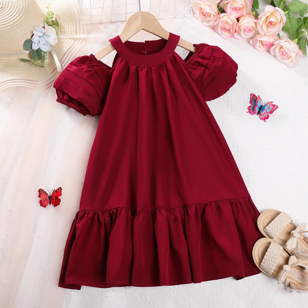 BeeChic.Kids Dress Anak Perempuan Girls Dress Summer Puff Sleeve Ruffle Midi Style Bohemian Off-The-
