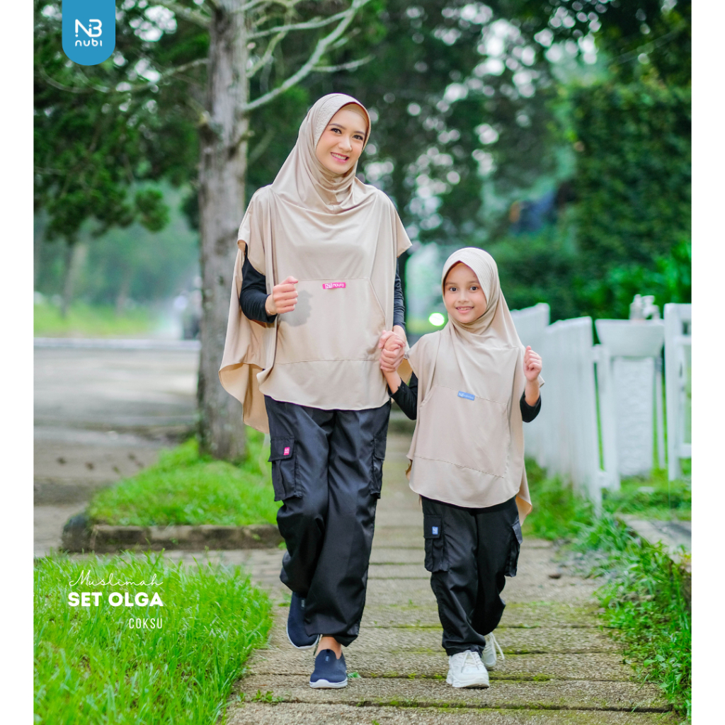 NUBI - Setelan Olahraga Muslimah Anak dan Dewasa - Outer Hijab Olahraga + Celana Kargo muslim Couple
