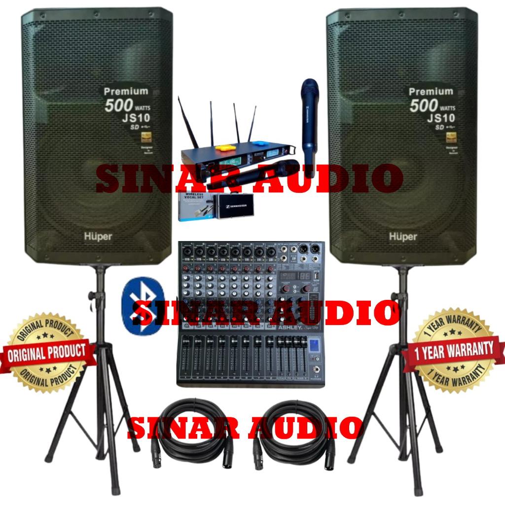 paket sound system Huper js10 +mixer ashley super M8 original mic wireless sennheiser SKM 9000MKII