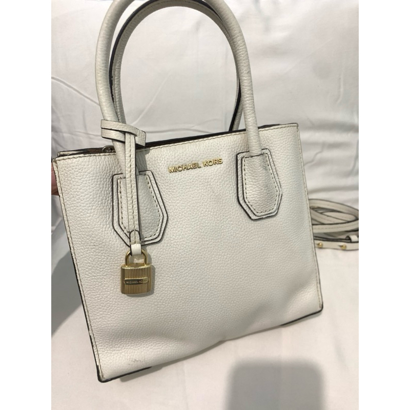Preloved ‼️ Michael Kors MK Soft Mini Mercer Broken White Tas Top Handle/ Sling Bag GHW Branded Auth