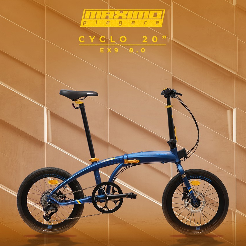 Sepeda Lipat 20 Inch MAXIMO Piegare Folding Bike 9 Speed EX9 8.0 Navy Blue-Gold