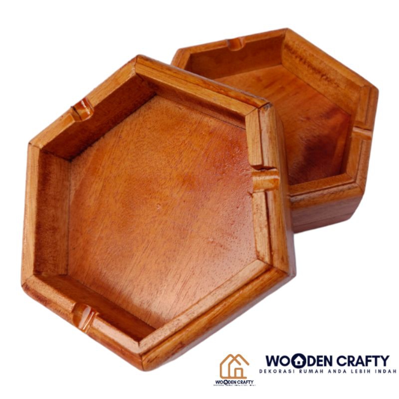 IKAYU Furniture Asbak Kayu Mahoni Hexagonal Tampat Sampah Mini Wadah Sekar Rokok