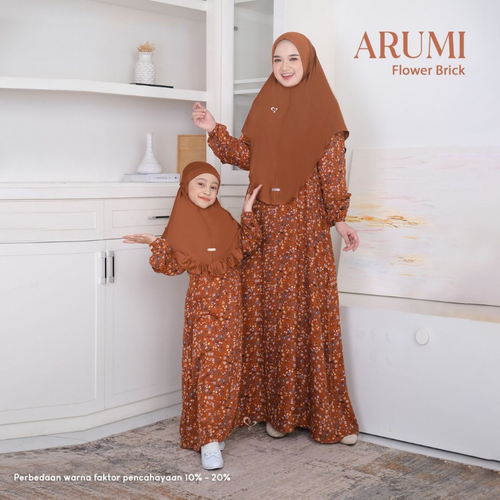 Salvina Hijab Sarimbit Gamis Arumi (Flower Brick) Quality Premium Syari'i - Couple Ibu Anak - Gamis 