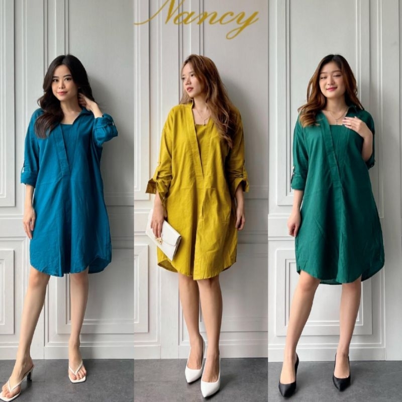ABLECOUTURE Dress kemeja longsleeve selutut cotton poplin dress oversize bigsize nancy dress 9-256