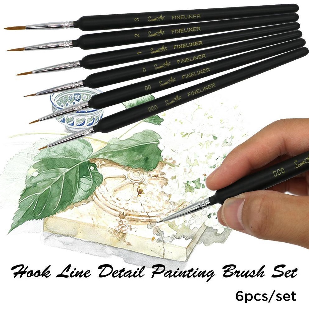

KODE E14O SeamiArt 6pcs Hook Line Paint Brush set Kuas cat Warna air Cat akrilik Cat minyak Menggambar kuas