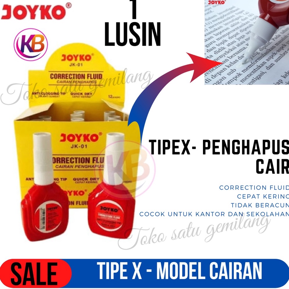 

KODE G18Z LUSINAN Joyko Tipex Cair Jk1 Penghapus Cair Correction Fluid Tinta Cepat Kering Toko Gemilang