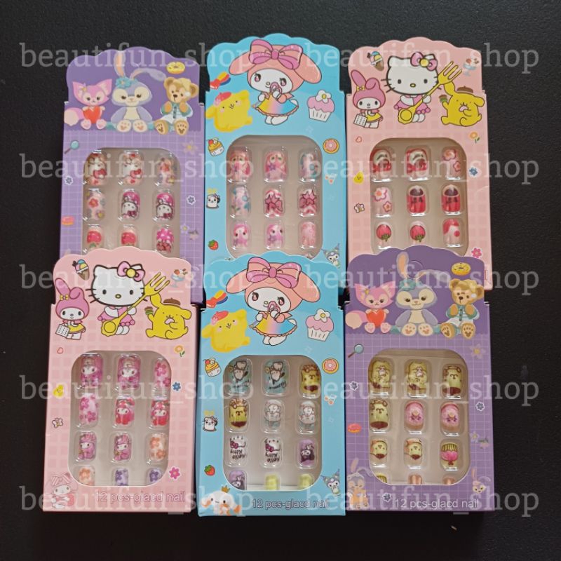 Mainan anak kuku palsu karakter sanrio mainan kuku palsu sanrio mainan nail art motif sanrio mainan 