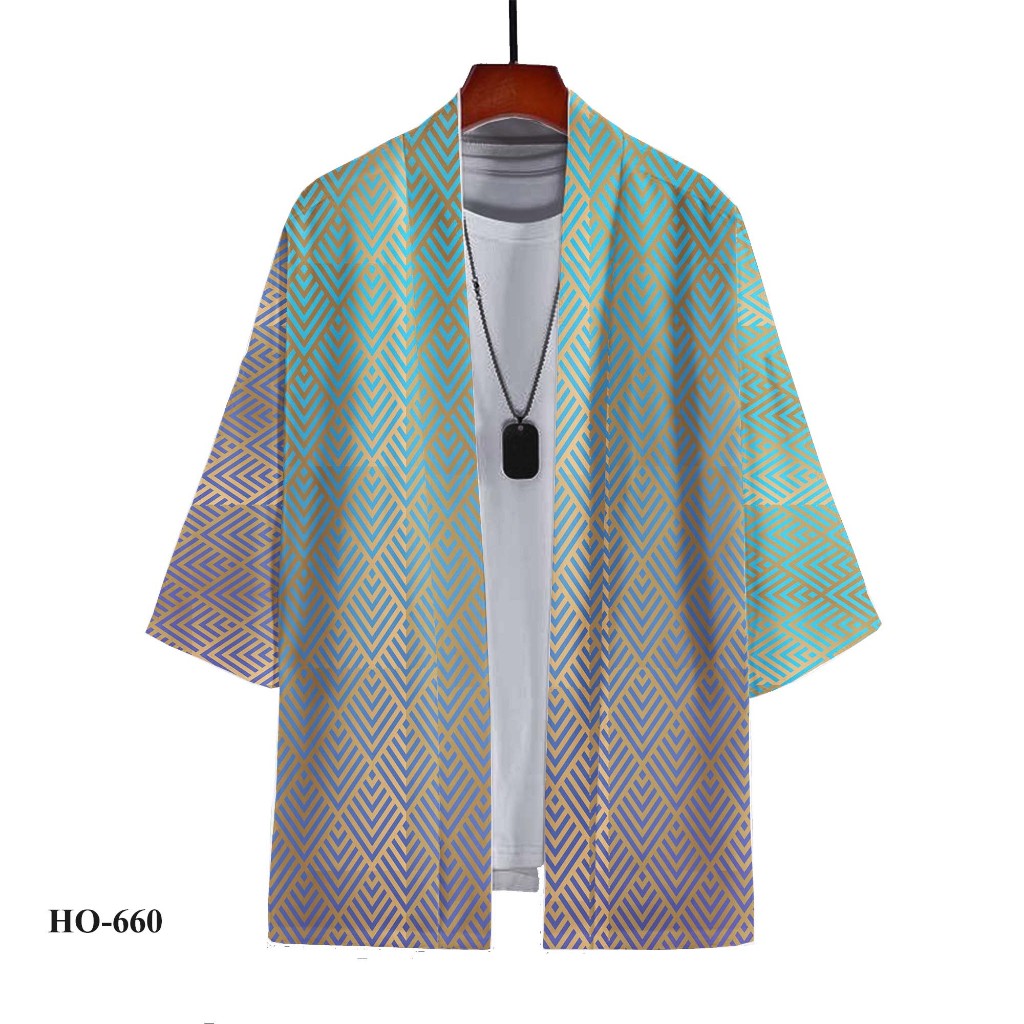 Outer Kimono Pria Outer Loose Casual Lengan 3/4