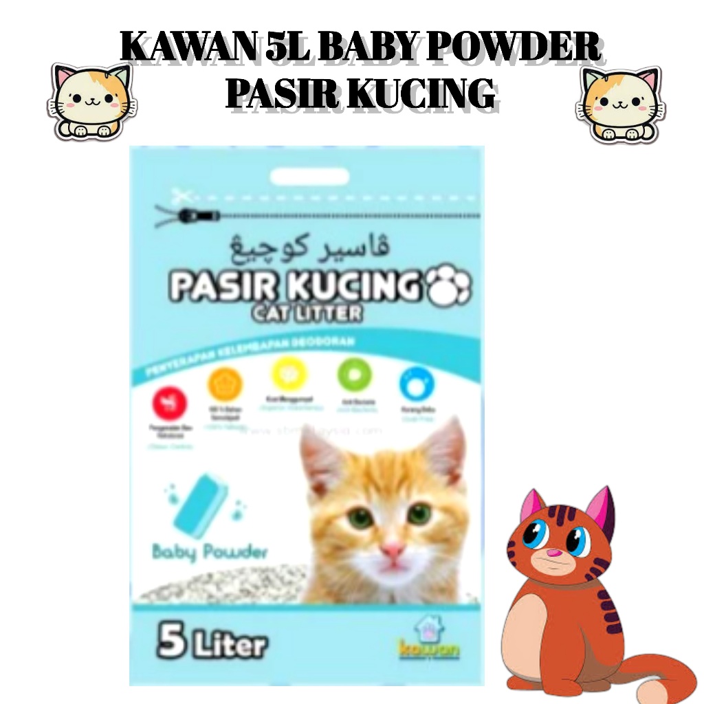 Pasir Kucing Kawan Baby Powder 5L 5 L Liter Aroma Kopi Gumpal Wangi Harum