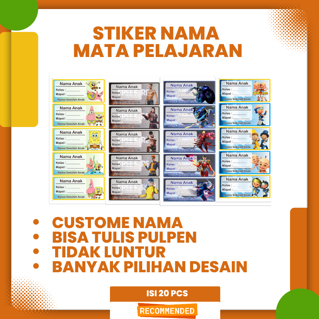 

Stiker Nama Buku Pelajaran / Stiker Custom Nama Buku Pelajaran Sekolah Anak isi 20 pcs