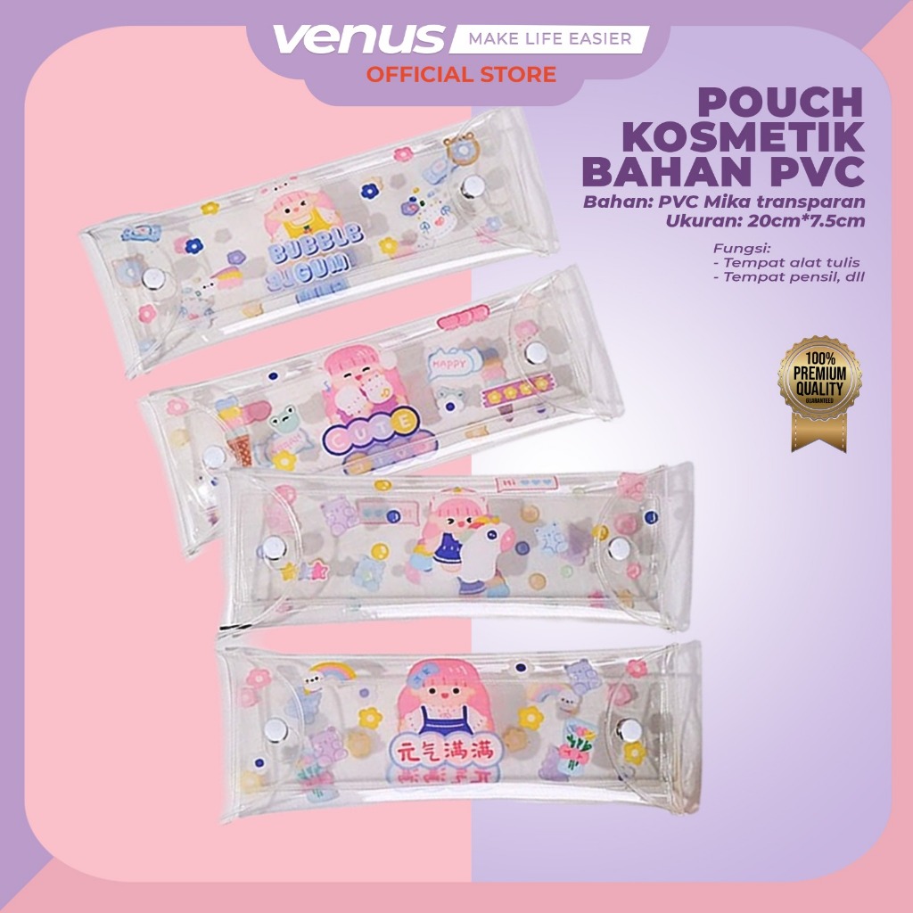 

Tas Penyimpanan Pouch Kosmetik Transparan Tas Make Up Transparan PVC Bahan Mika Tempat Pensil Tempat Alat Tulis Pena Kartun Lucu S1334