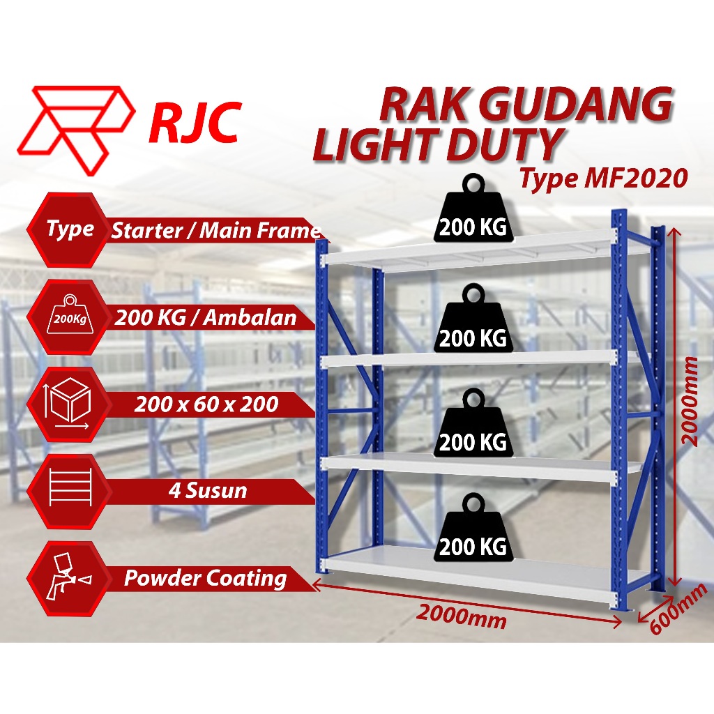 Rak Besi Gudang 4 susun 2 meter 200 kg RJC rack gudang