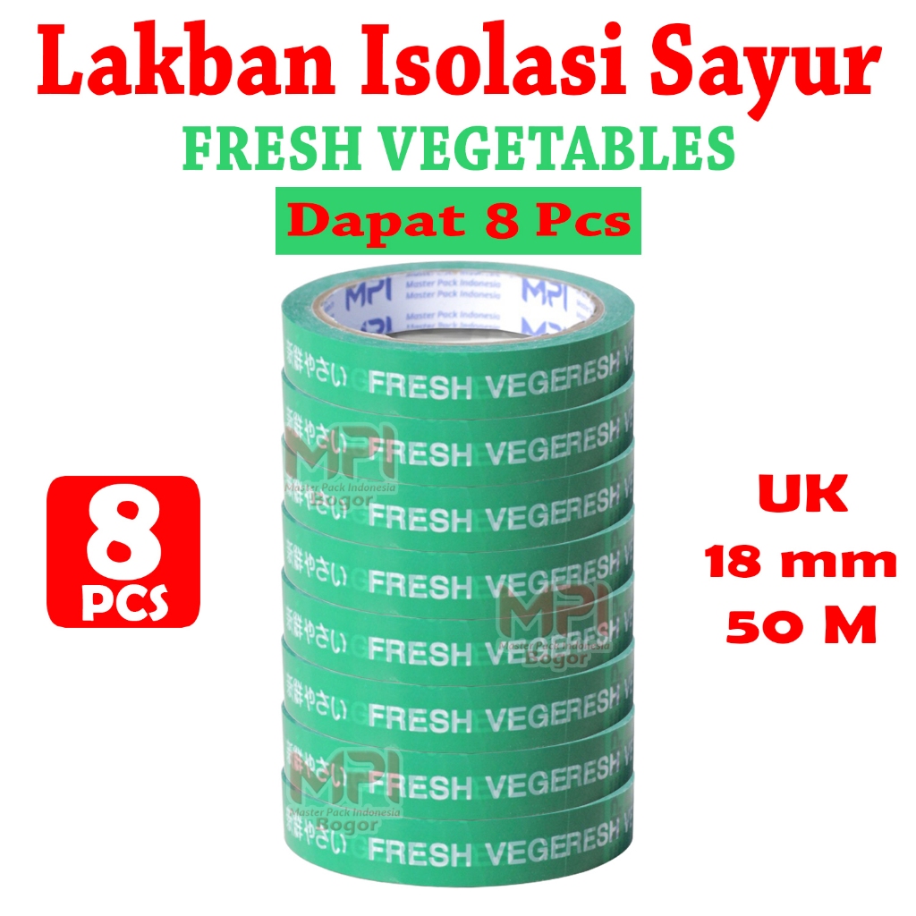 

8 PCS - Lakban Isolasi Sayur Fresh Vegetables 18 mm x 50 Meter - Master Pack Indonesia Bogor