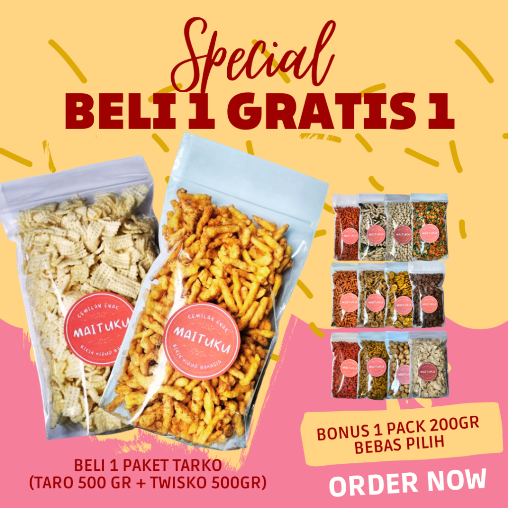 

[BELI 1 GRATIS 1] Paket Tarko Taro Twisko Cheetos Chitoz Snack Net 1kg BONUS 1 Bebas Pilih