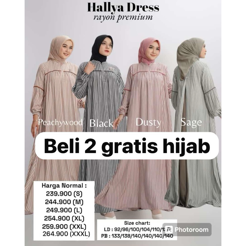 BELI 2 GRATIS HIJAB - HALLYA DRESS GAMIS MOTIF KOMBINASI SALUR RAYON PREMIUM BY NADHEERA LUXURY - IN