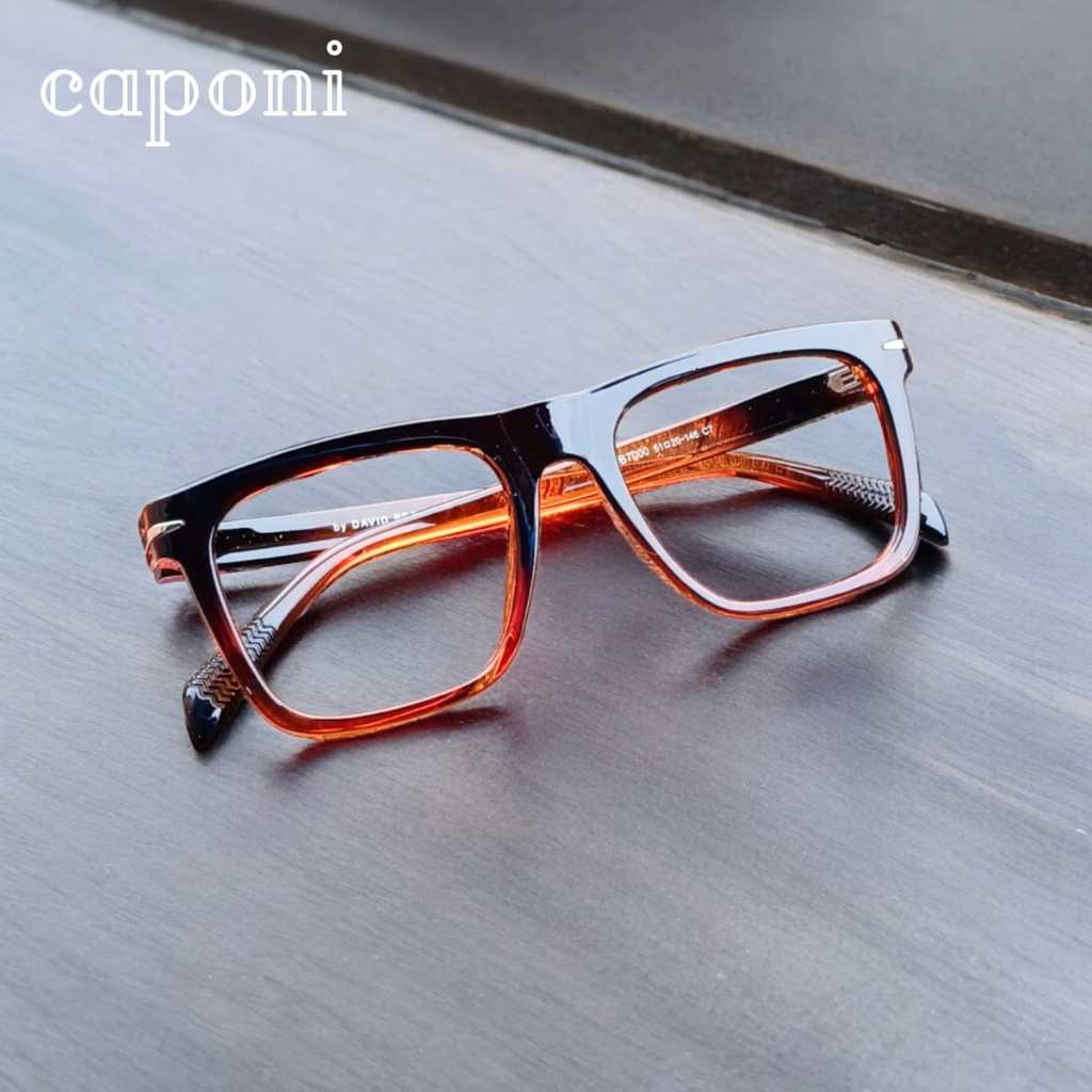 CAPONI Kacamata Minus Cowok Bluecromic Photocromic Anti Radiasi Kotak Tebal Retro Vintage