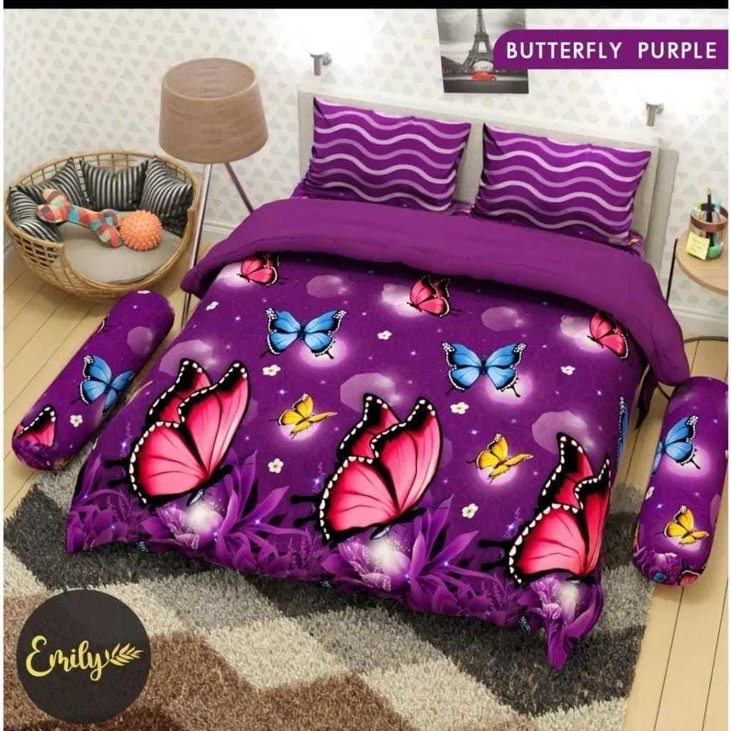 Seprei set karakter motif Butterfly Purple termurah NO 1 size 180x200 160x200 120x200 katun premium 
