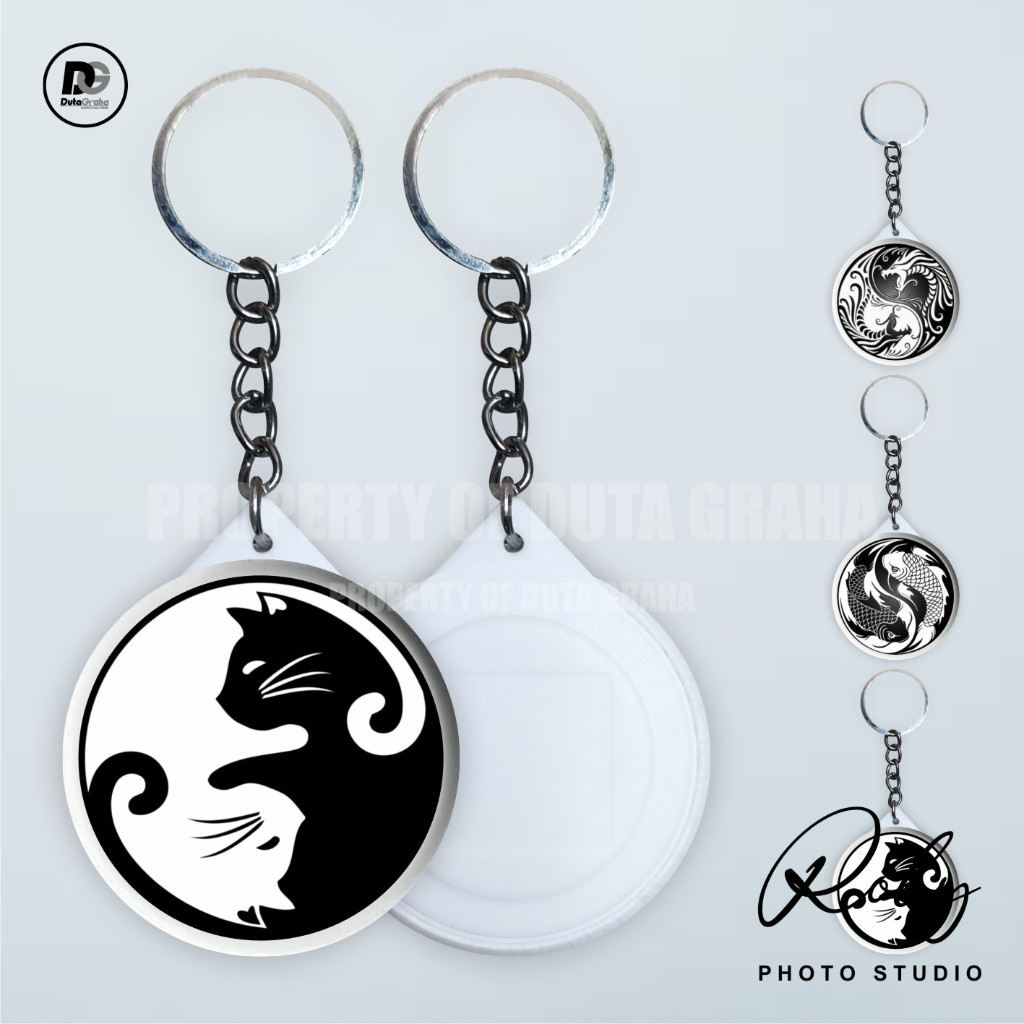 [KEYRING PRESS] YIN YANG Gantungan Kunci Keychain Aksesoris Souvenir KUCING KOI NAGA
