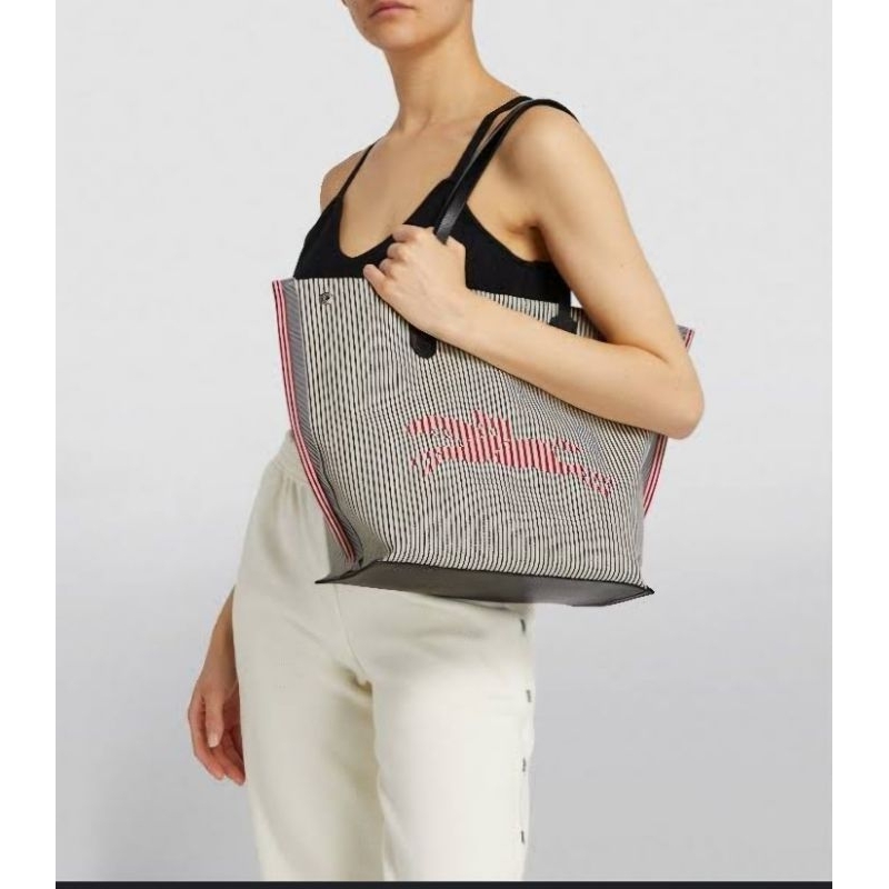 Tas Tote Wanita LC Roseau Essential Grey Belang Totebag Canvas