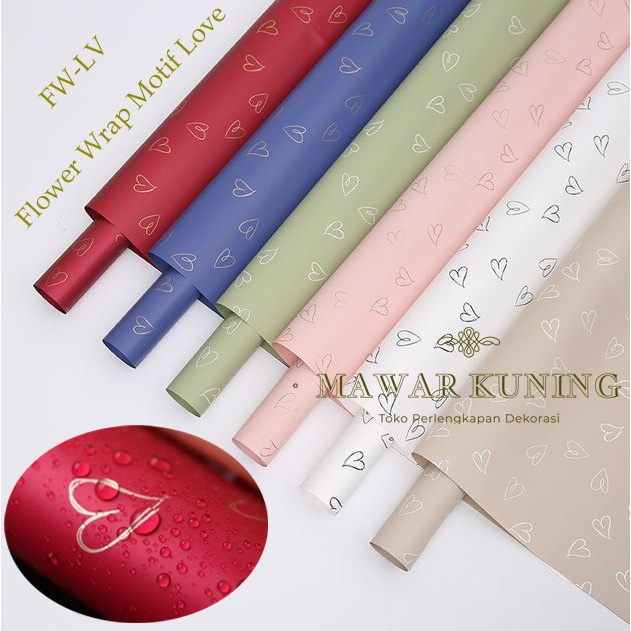 

[ 5 Lembar ] FW-LV Flower Wrap Motif Love / Kertas Wraping solid Motif Love