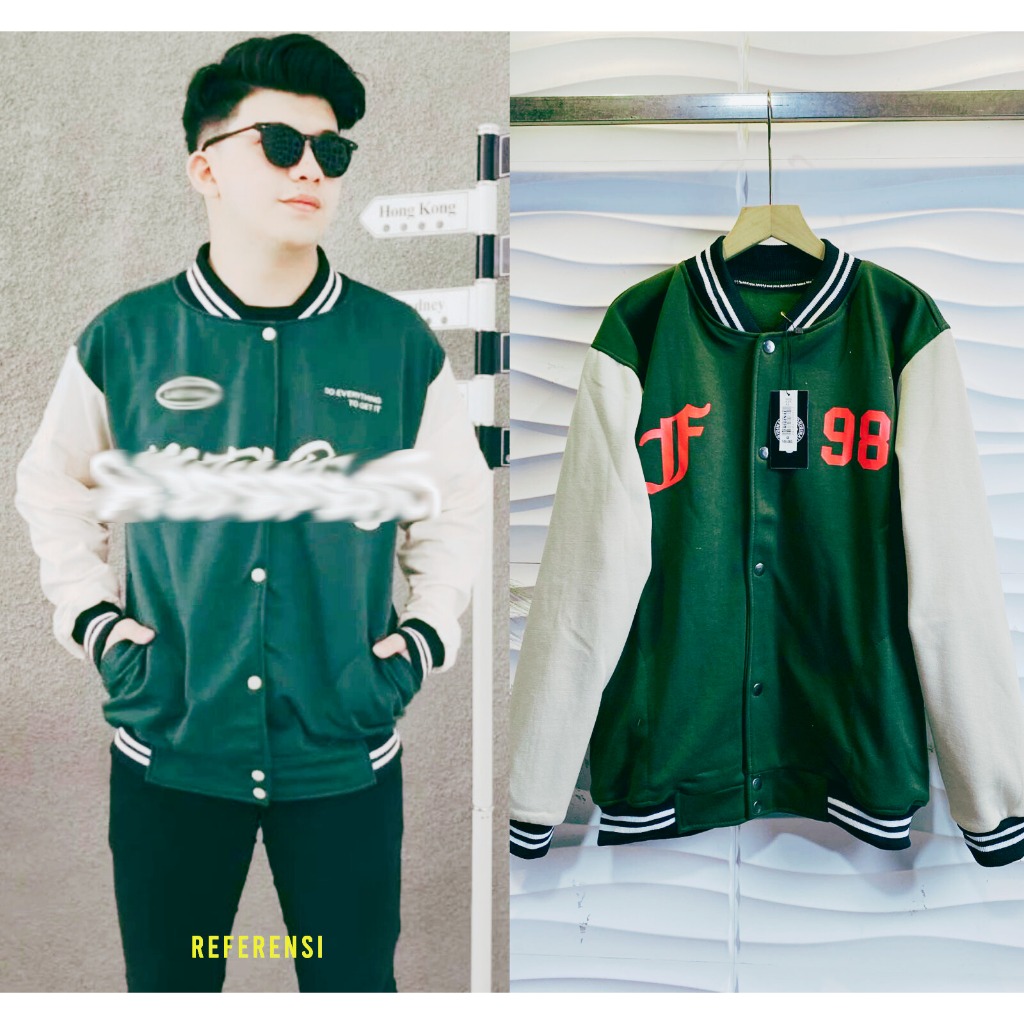 Jaket Sweater Baseball Pria Wanita Bahan Baby Terry
