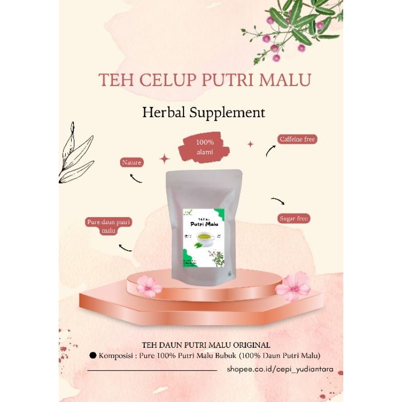 

Teh Celup Daun Putri Malu 100 % Alami 1 Pack Isi 20 Bag Tea Herbal