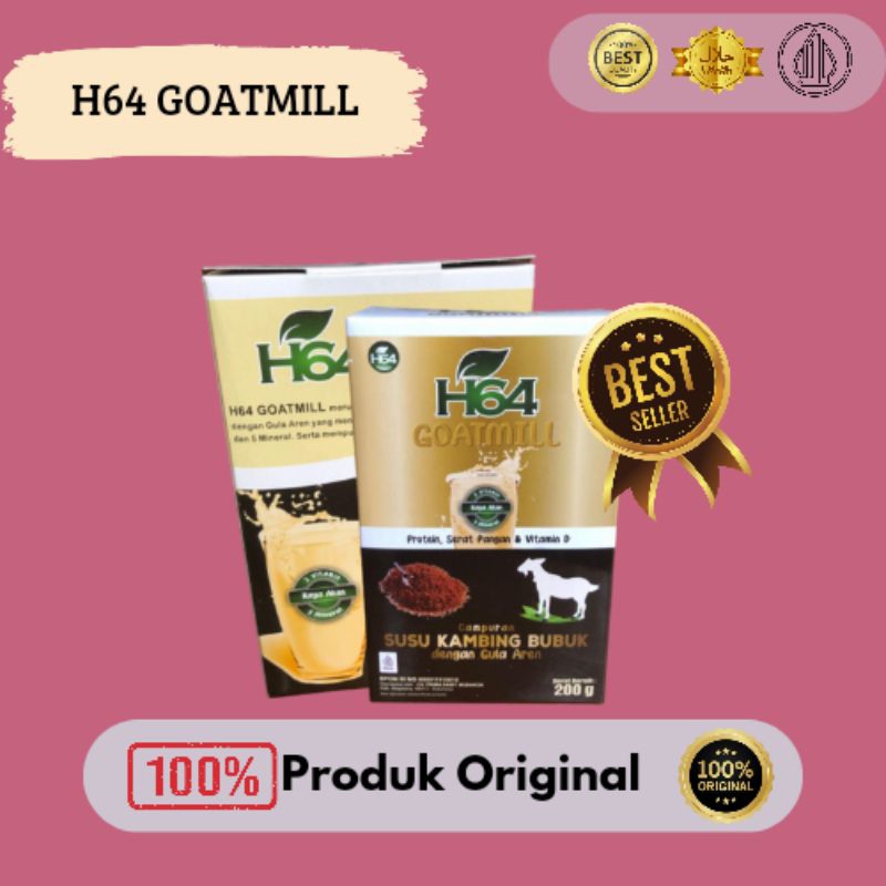 

H64 GOATMILL" BPOM Campuran susu kambing bubuk dengan gula aren. Netto 200gram.