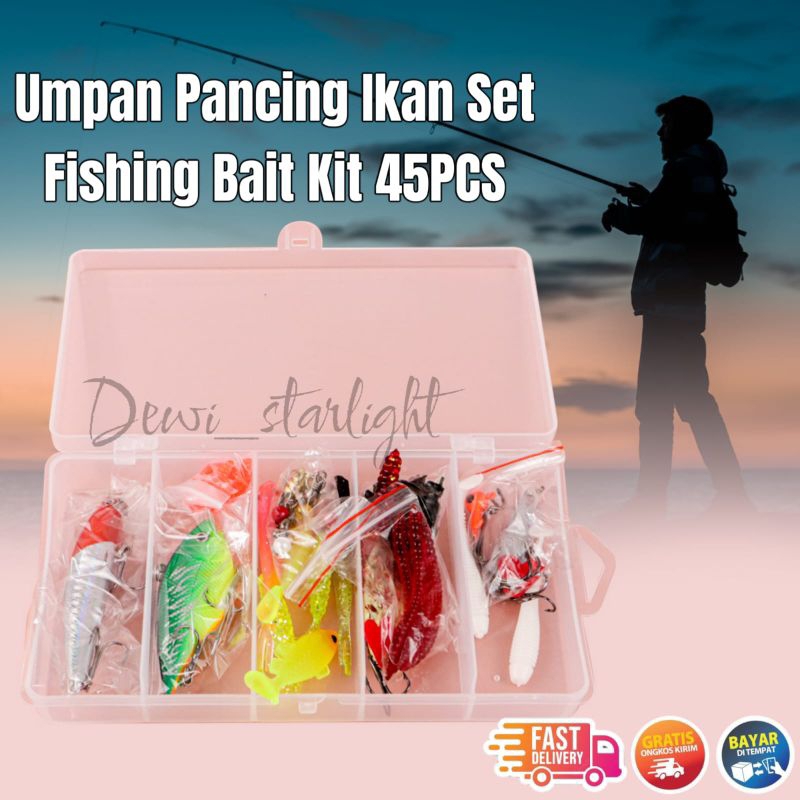 Umpan Pancing Ikan Set Fishing Bait Kit 45PCS /soft lure/umpan pancing/umpan casting/pancing