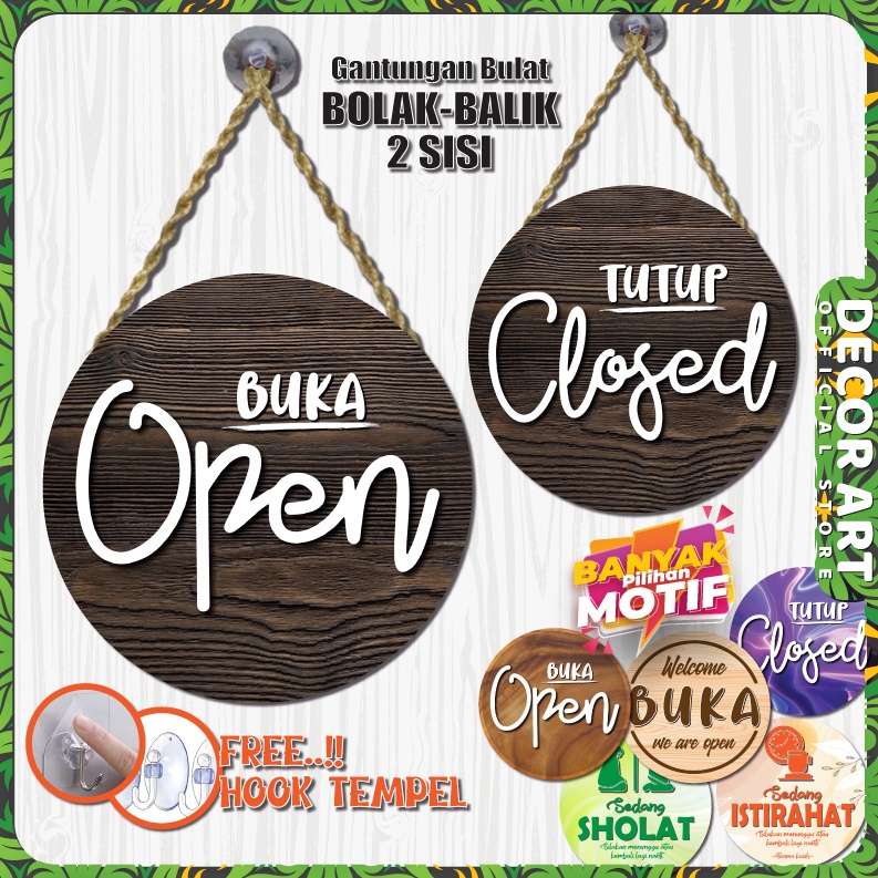 

HEBOH DecorArt 2 Cm Papan Gantung Buka Tutup Open Close BolakBalik Tali Siap Pasang Kd BOLAT